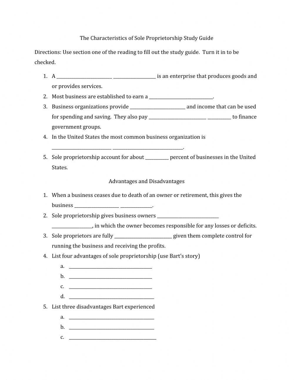 Sole proprietorship study guide