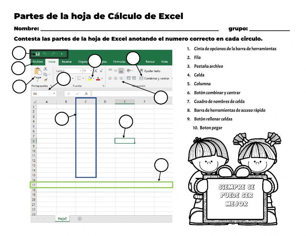 Partes de la hoja de Calculo de Excel