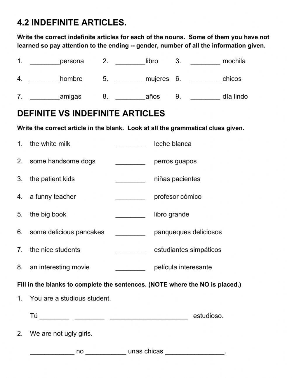 4.2 Indefinite Articles