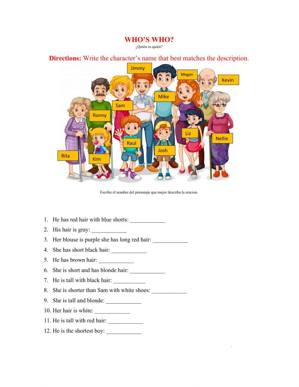 Who's Who.WORKSHEET