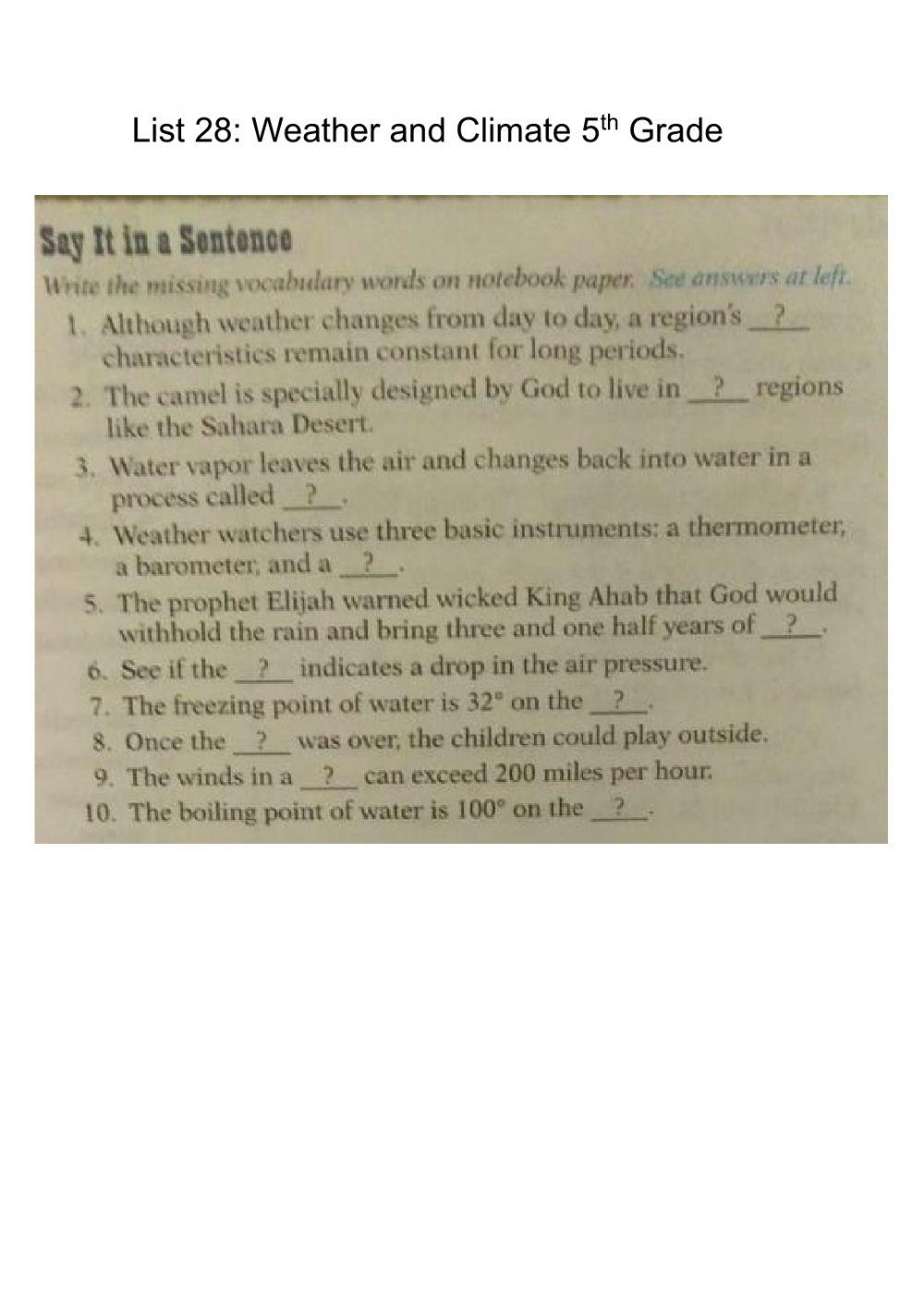 List 28: Weather and Climate