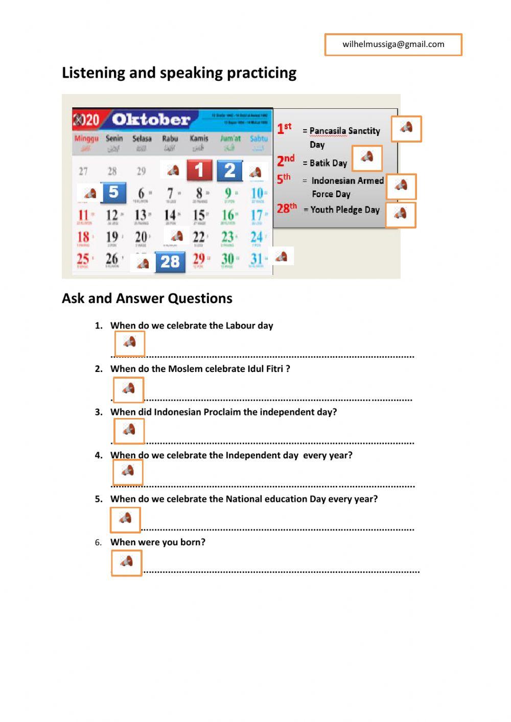 Date, month and year