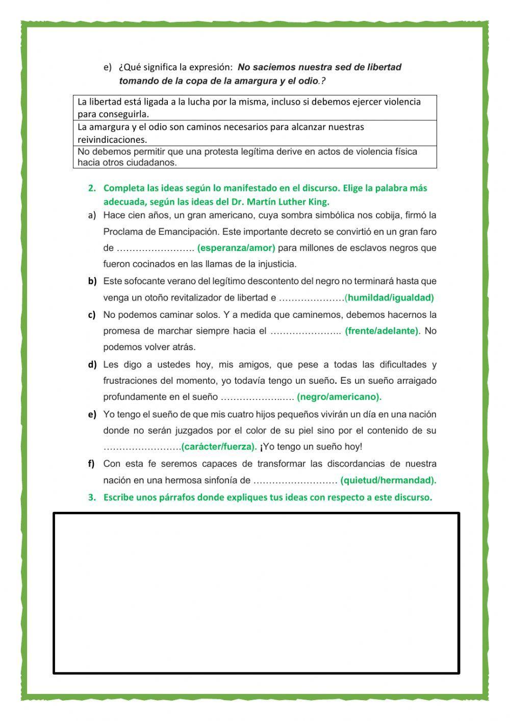 Actividades para el discurso -Tengo un sueño-