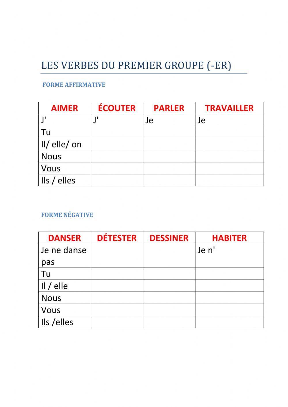 VERBES DU PREMIER GROUPE