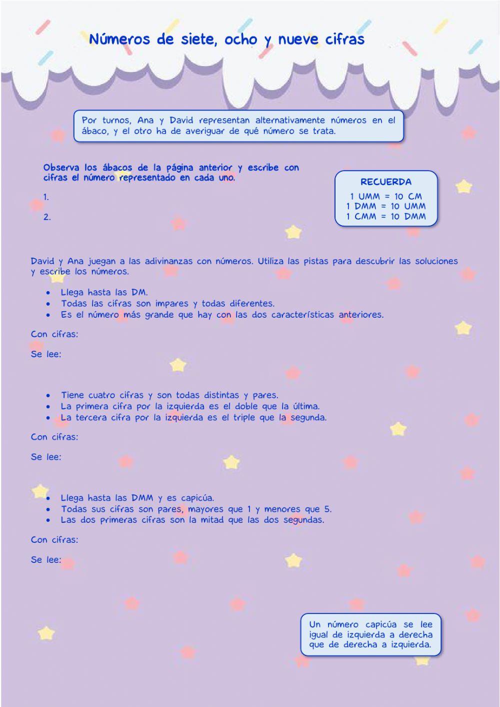 Números de siete, ocho y nueve cifras