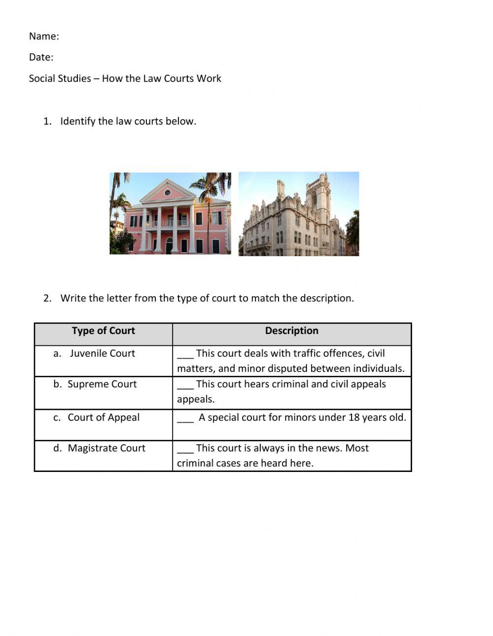 The Work of the Law Court (Bahamas) online exercise for Live Worksheets