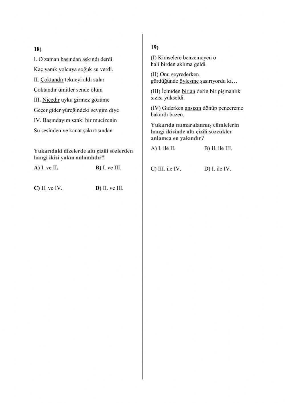 Sözcükte Anlam Değerlendirme Sınavı