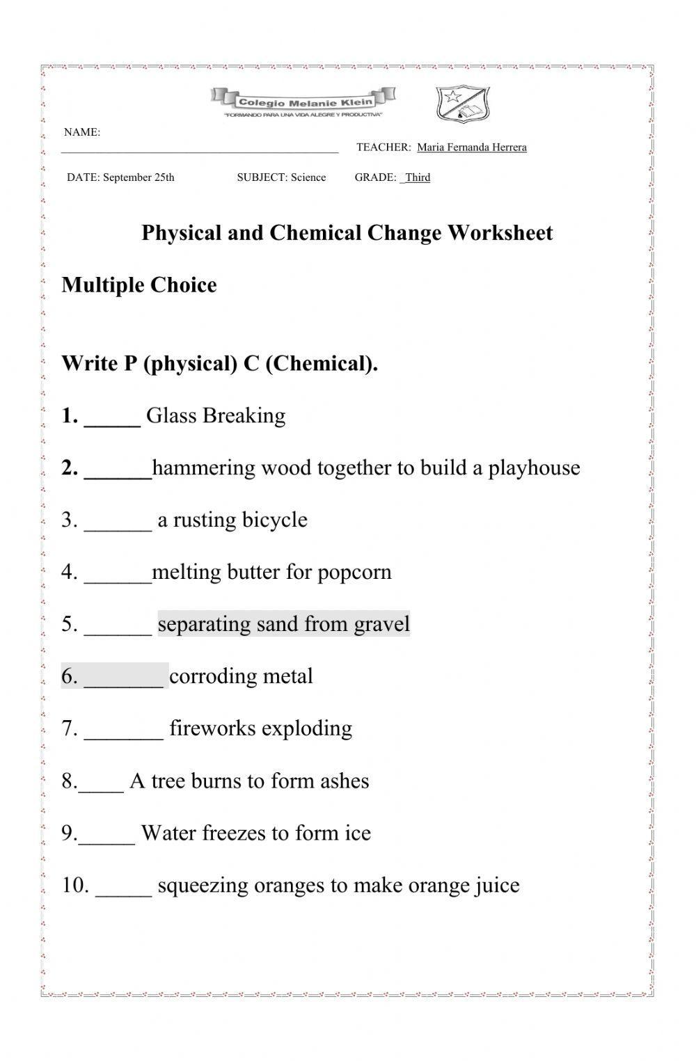 Physical and chemical changes