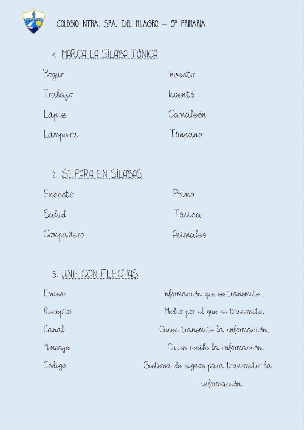 Sílaba tónica + elementos comunicación