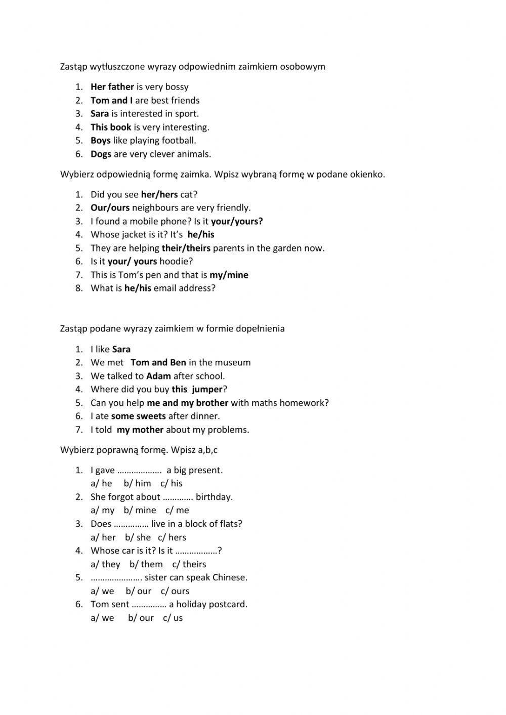 Zaimki | drelow | Live Worksheets