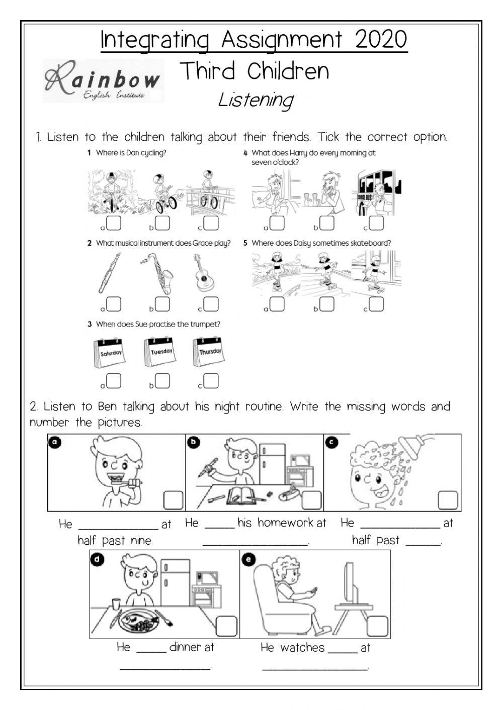 Listening exam 3rd Children