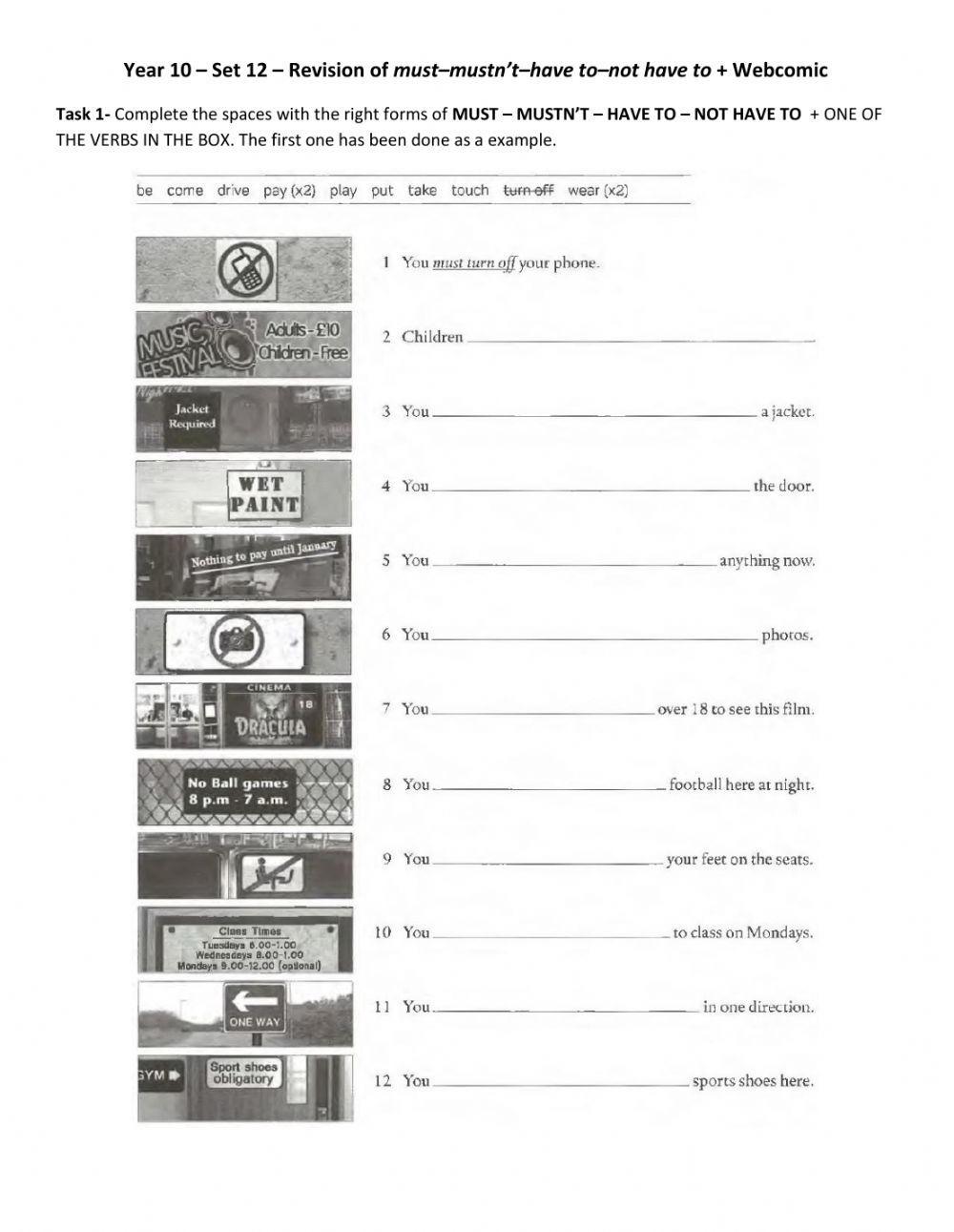 Year 10 – Set 12 – Revision of must–mustn’t–have to–not have to + Webcomic