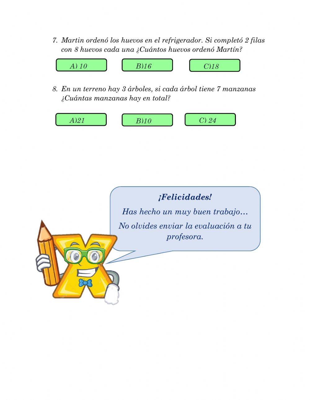 Evaluación tablas de multiplicar