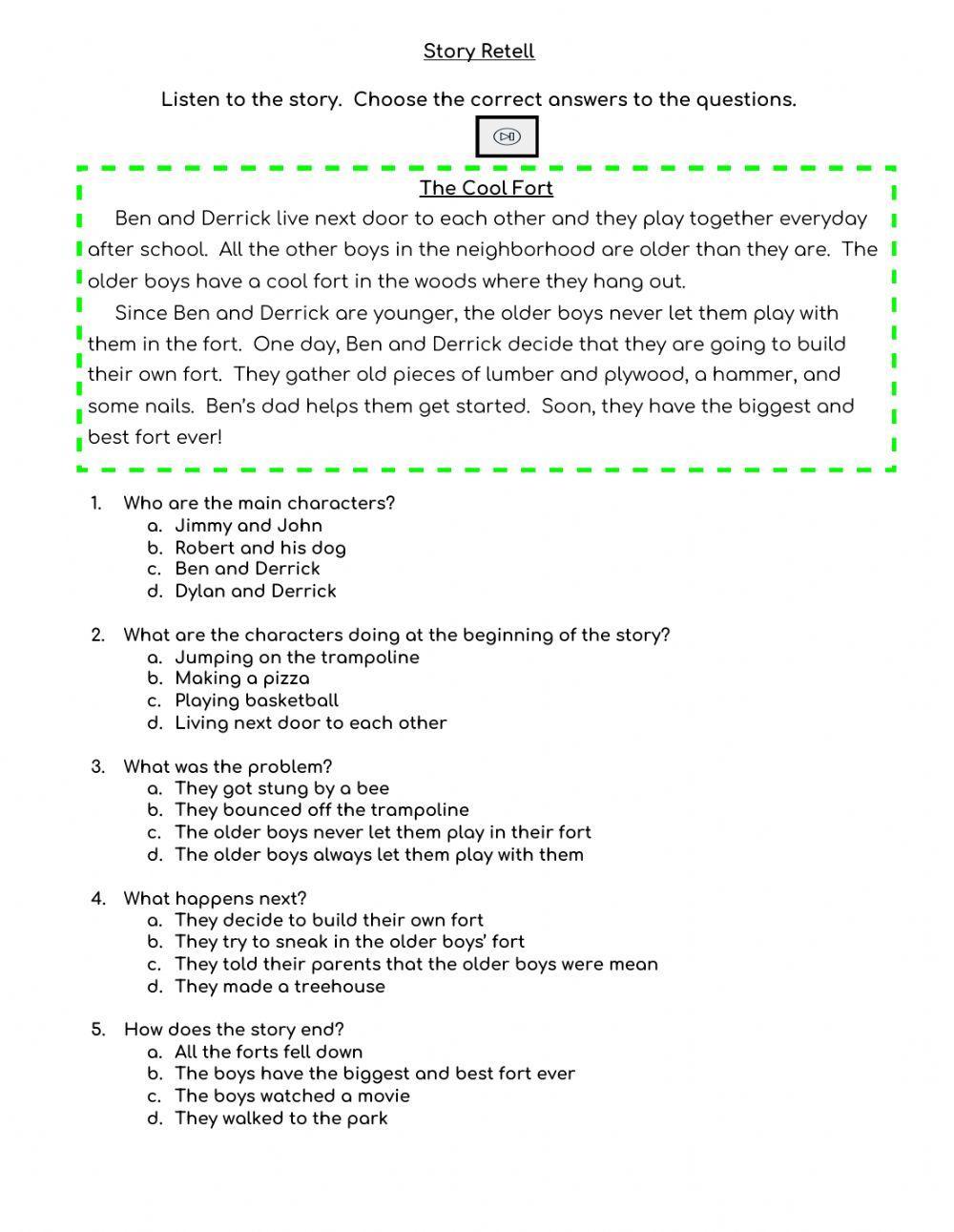 Story Retell - The Cool Fort