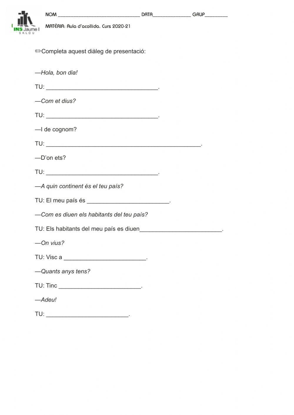 Diàlegs de presentació