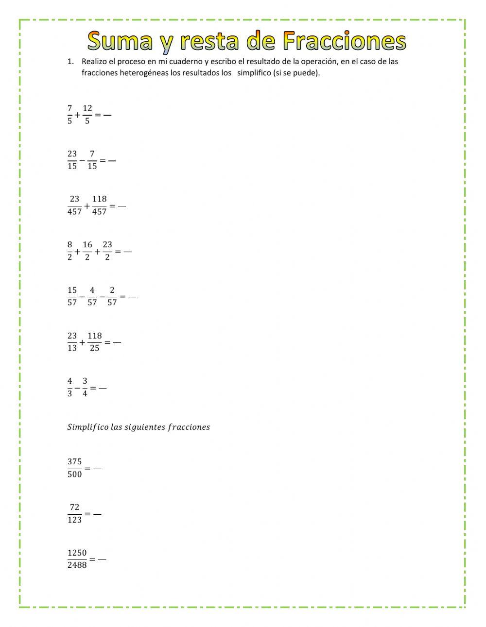 Suma y resta de fracciones
