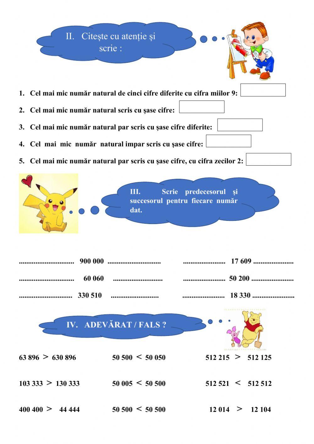 Numerele naturale de la 0 la 1 000 000