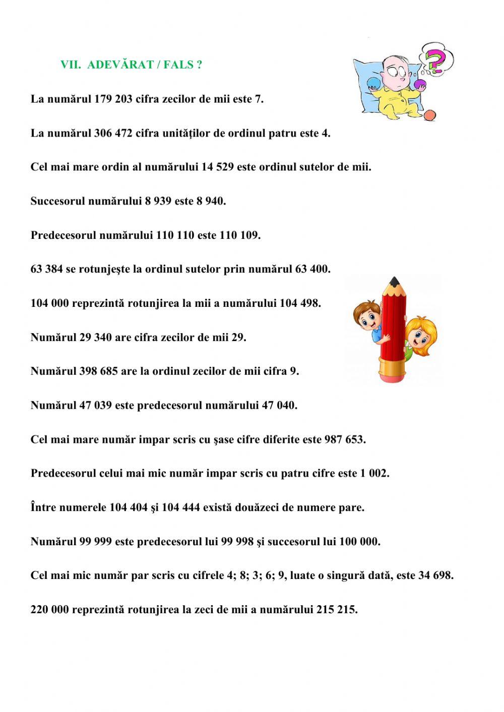 Numerele naturale de la 0 la 1 000 000