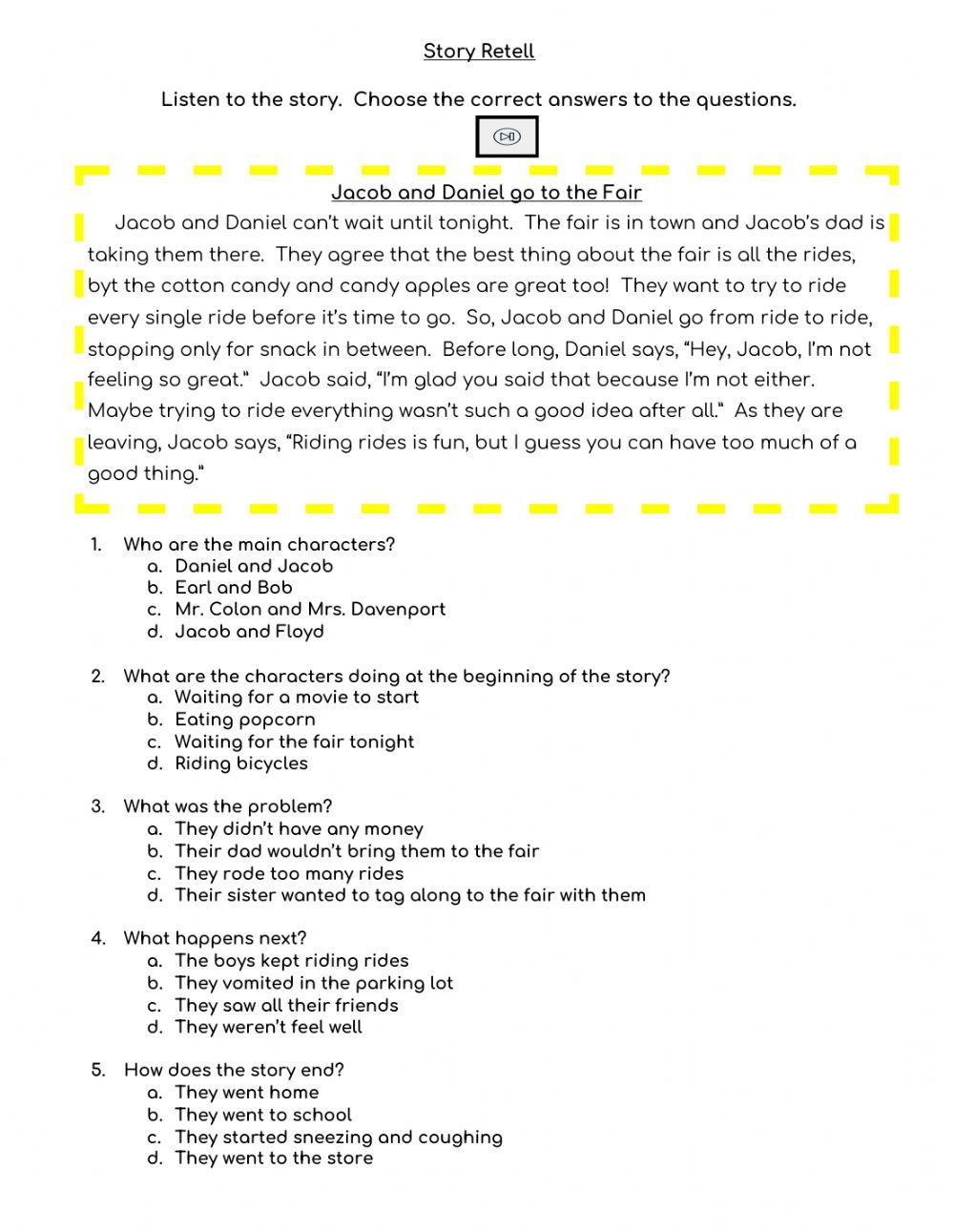Story Retell- Jacob and Daniel go to the fair