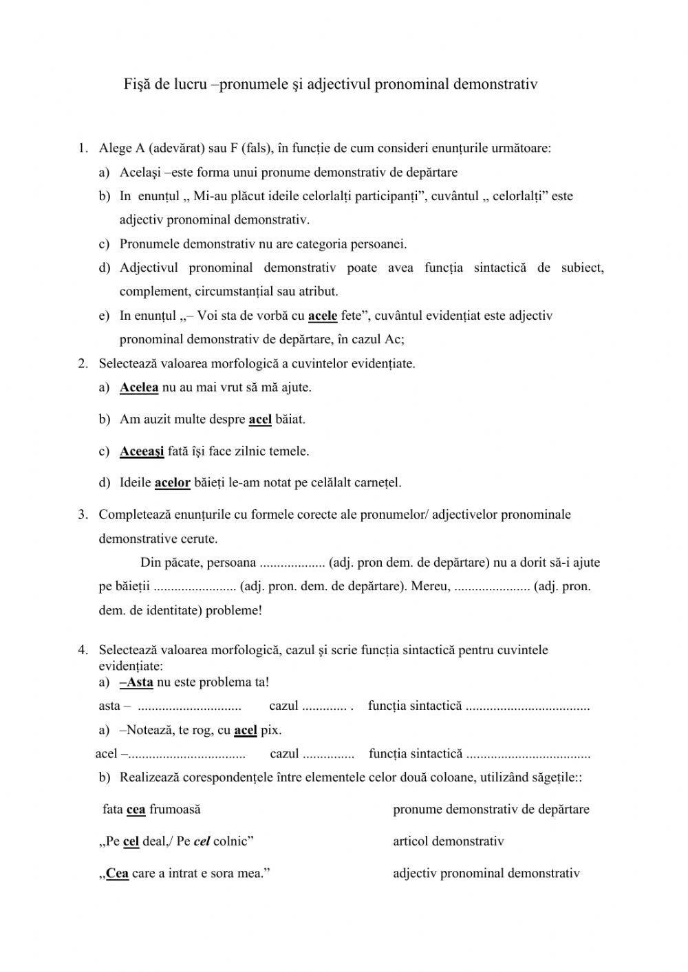 Pronumele si adjectivul pronominal demonstrativ