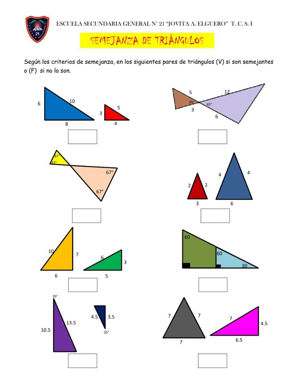 Semejanza de triángulos activity | Live Worksheets