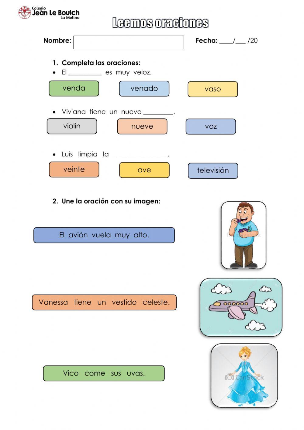 Comprensión de oraciones  V
