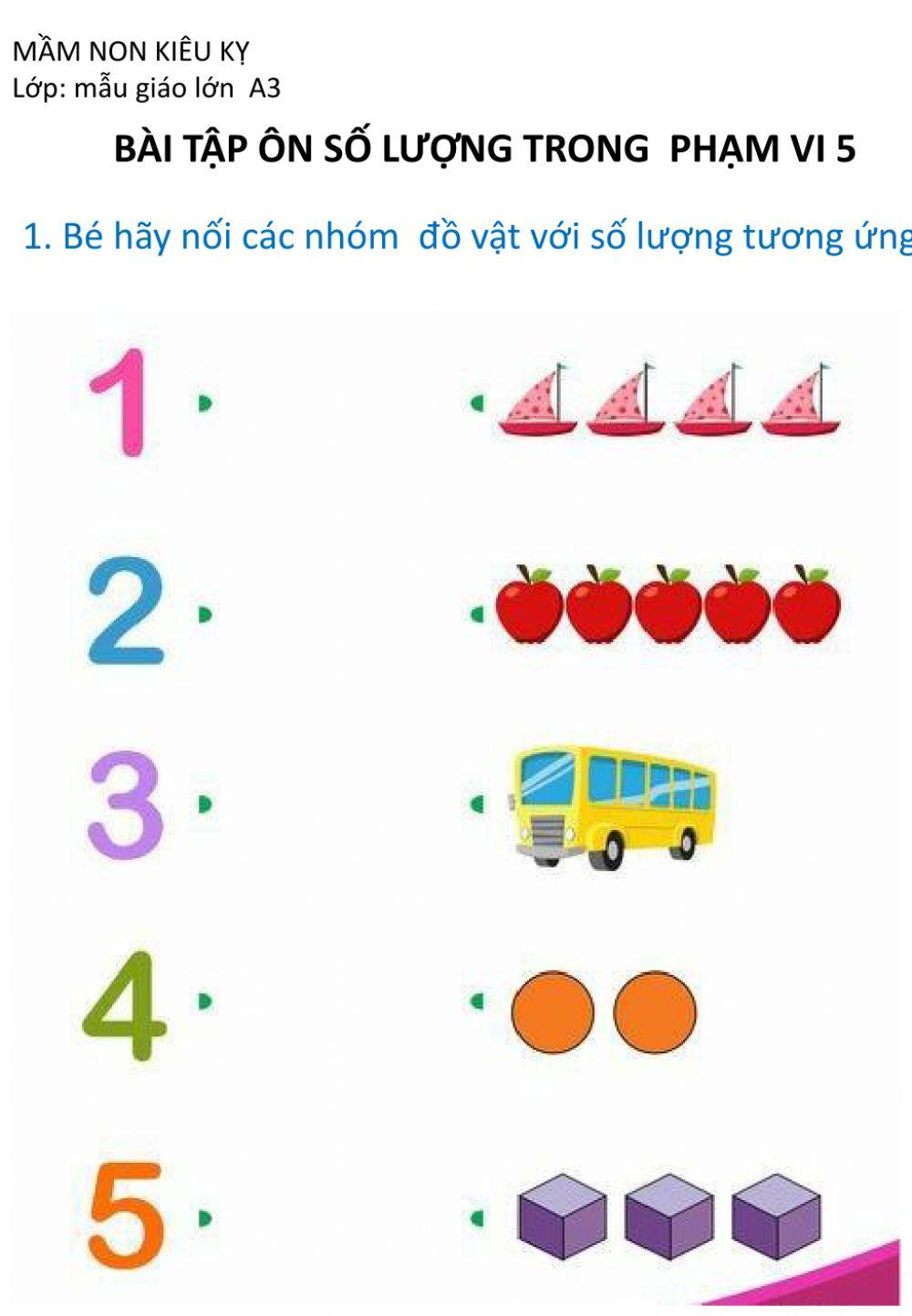 Ôn số lượng trong  phạm vi 5