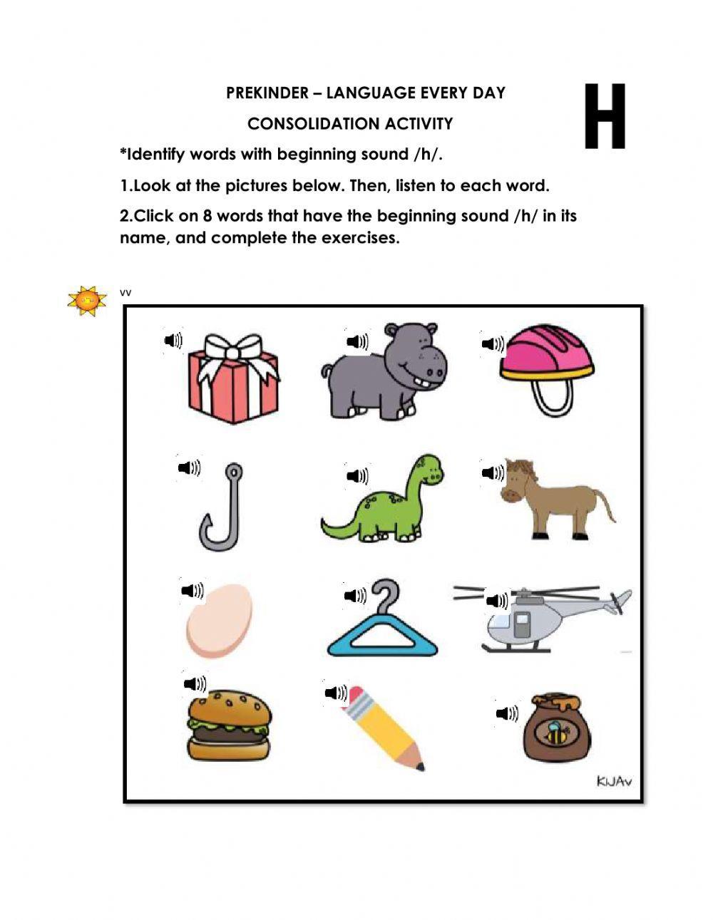Identify words with beginning soung-h- in its name.