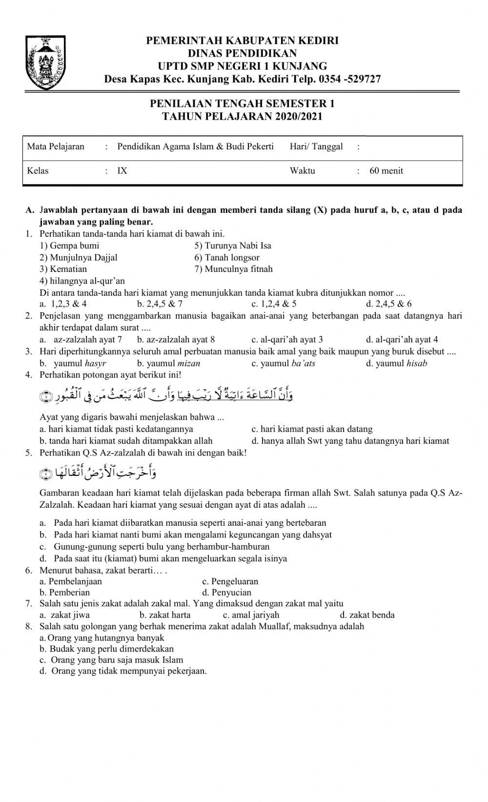 Soal PTS PAIBP Kelas 9