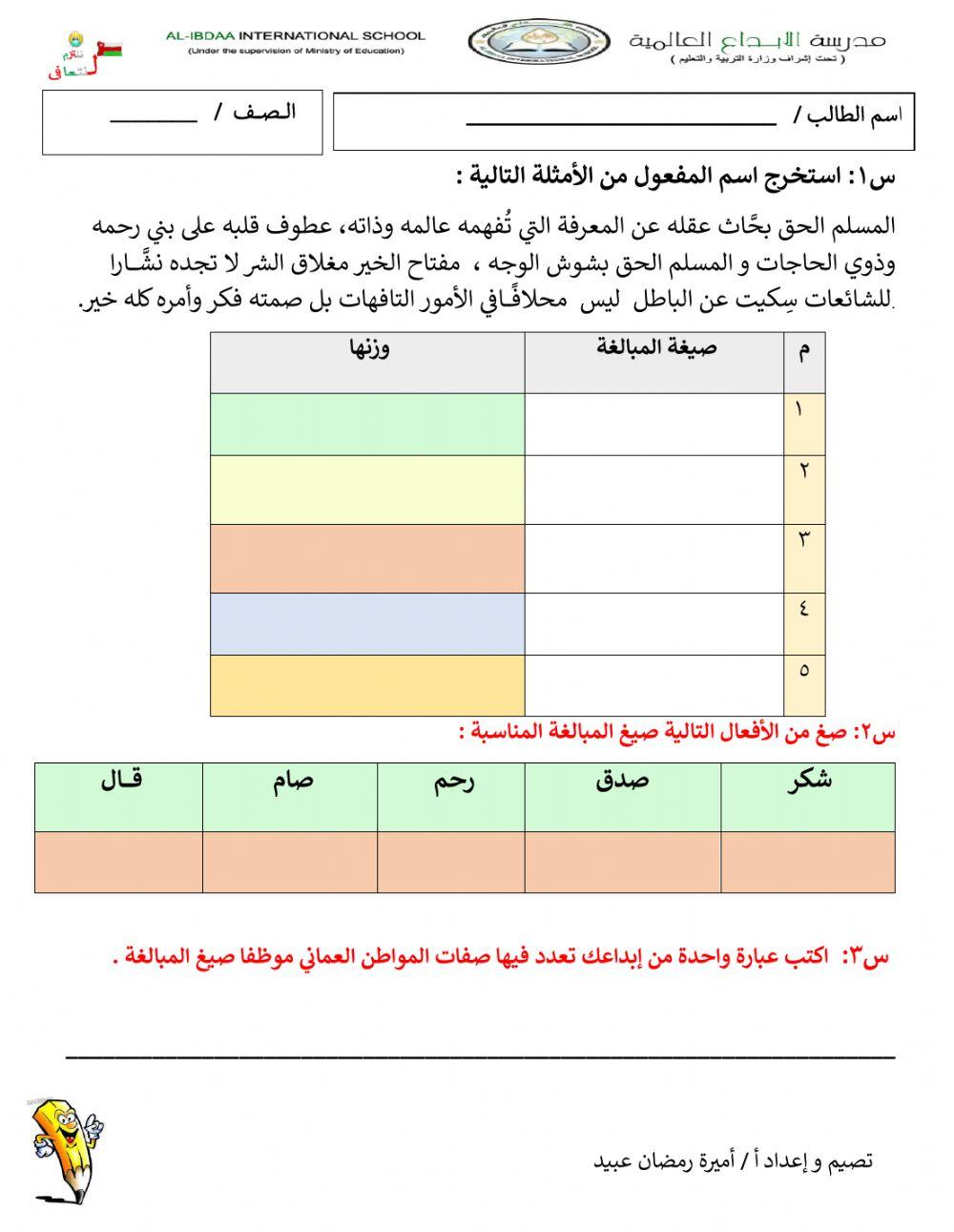 تدريبات صيغ المبالغة