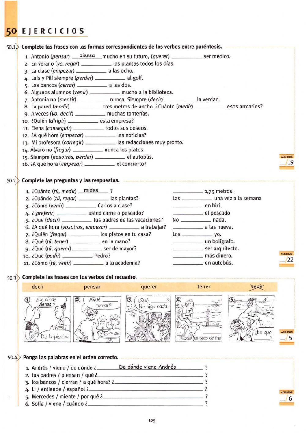 Presente de indicativo. Verbos irregulares e-ie, e-i