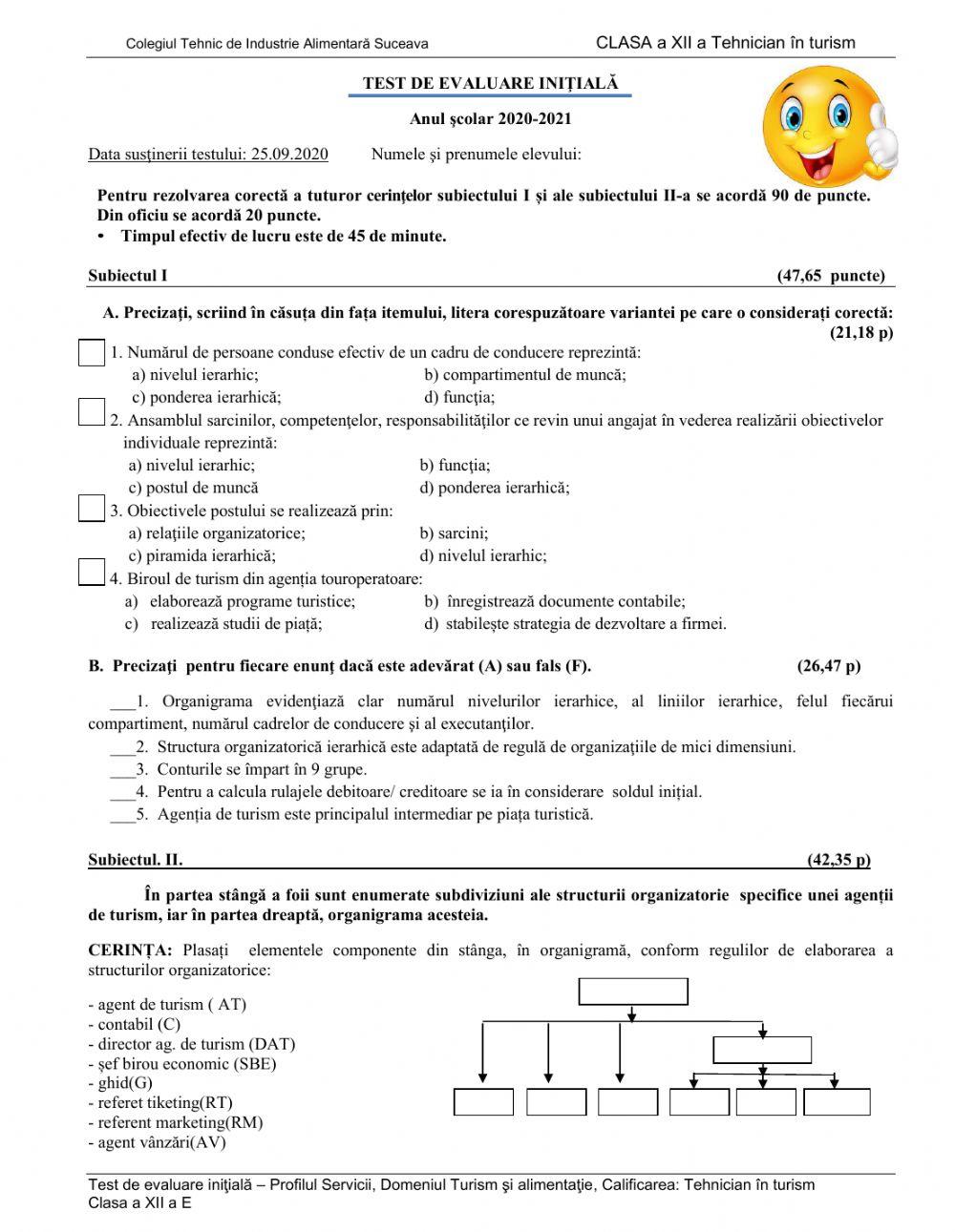 Test initial XII-Turism