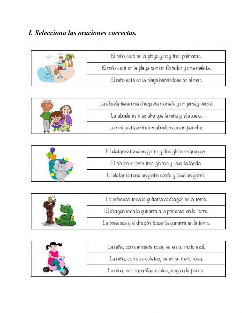 Comprensión de oraciones.