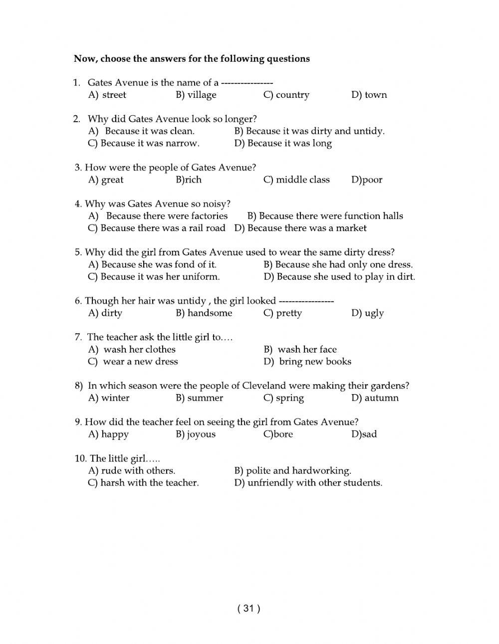 7 class level 2 worksheet 7
