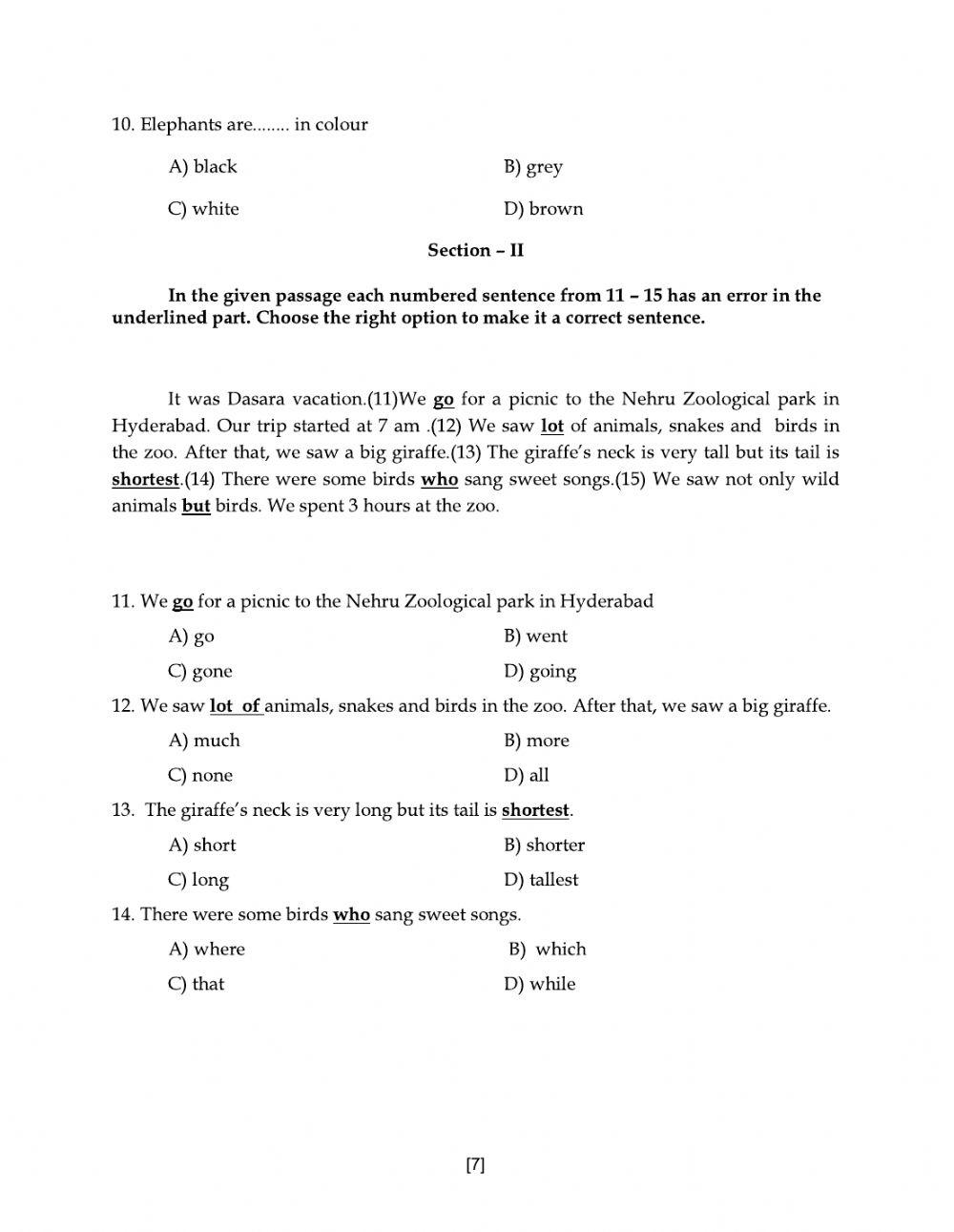 7 class level 1 worksheet 2