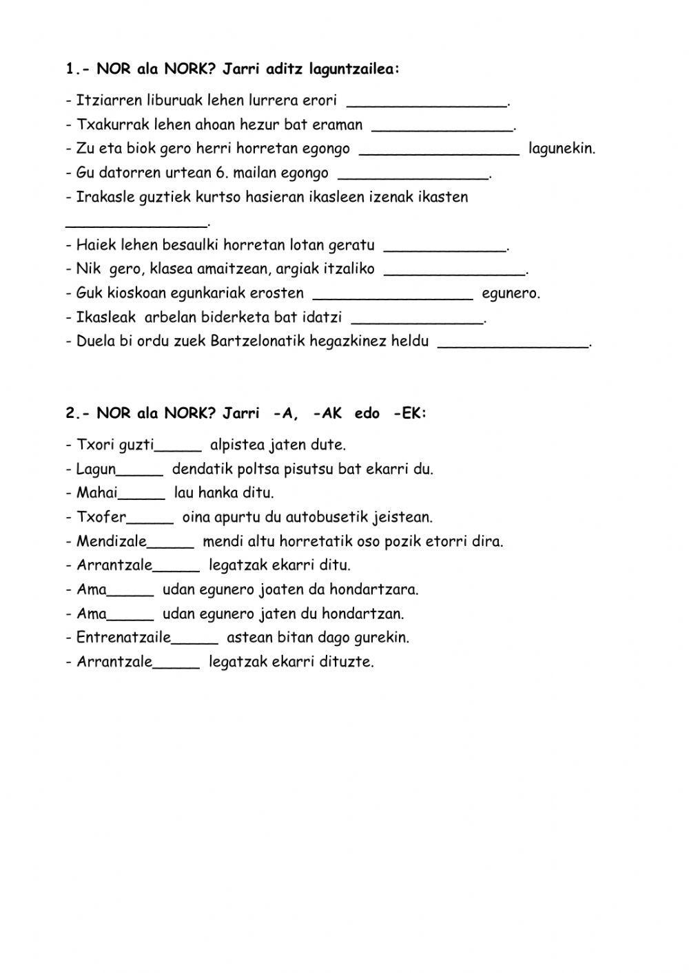 Nor - Nork eta deklinabidea