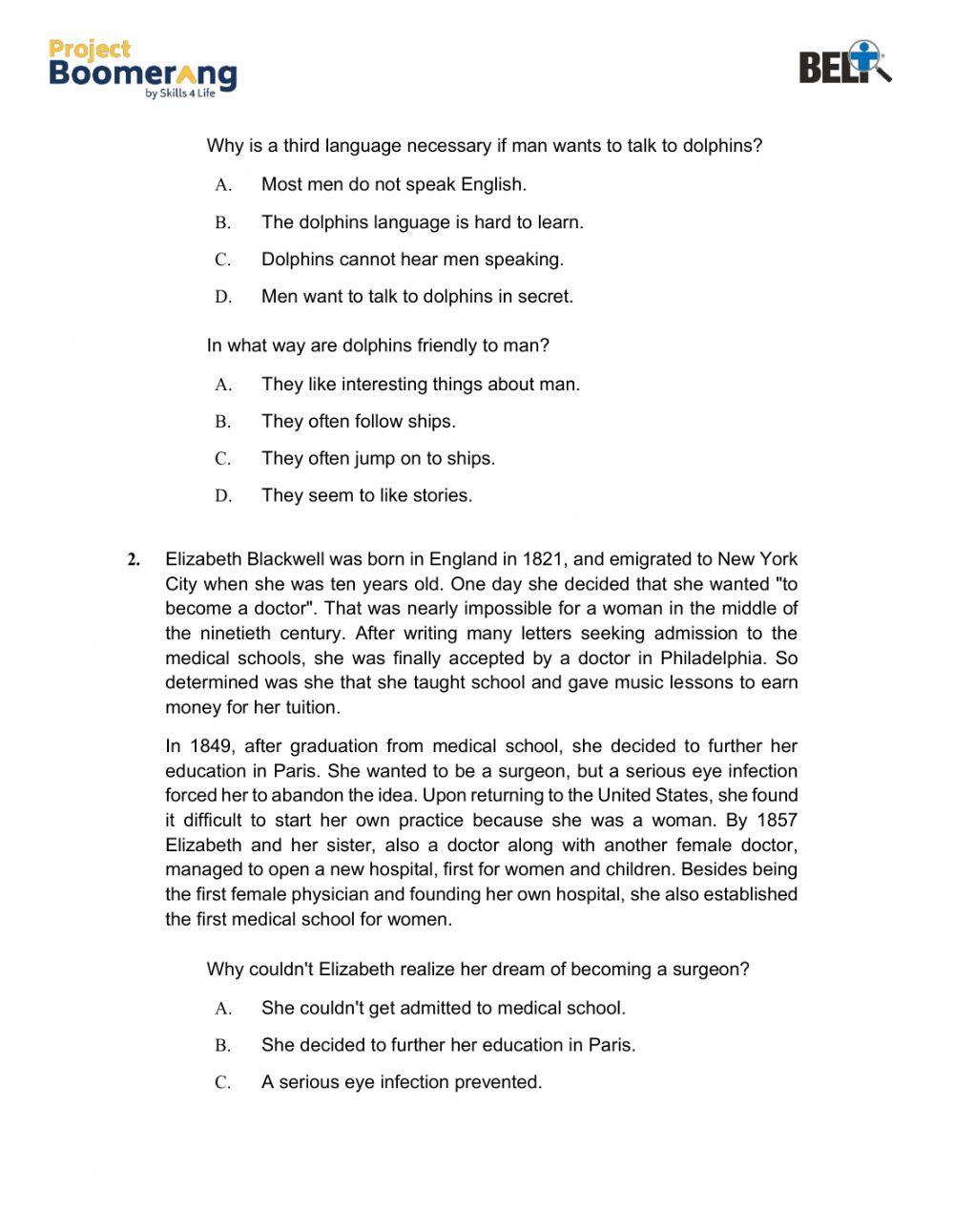 384361 belt reading comprehension practice part i