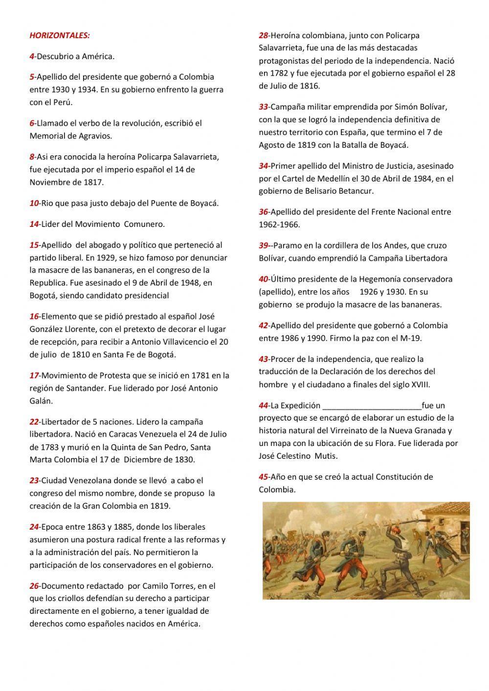 Crucigrama historia de colombia