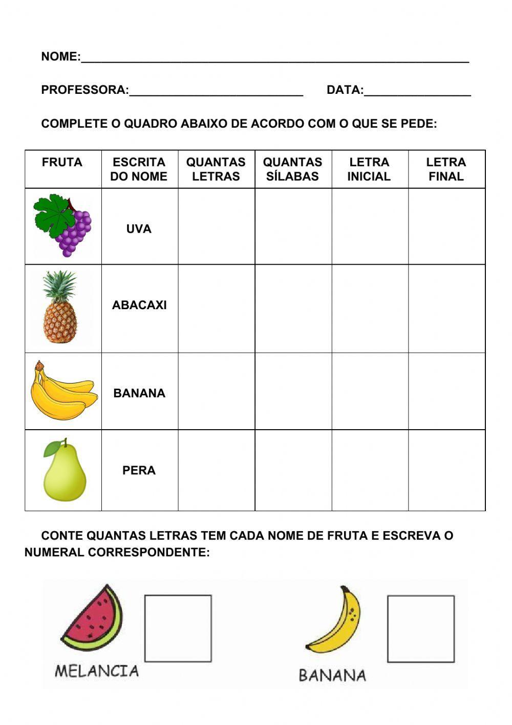 As frutas | Free Interactive Worksheets | 384469, image size:1000x1414