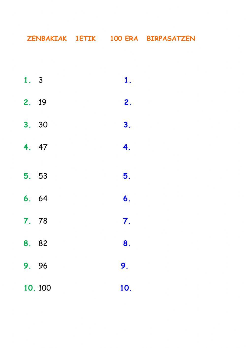 ZENBAKIAK 1etik-100era