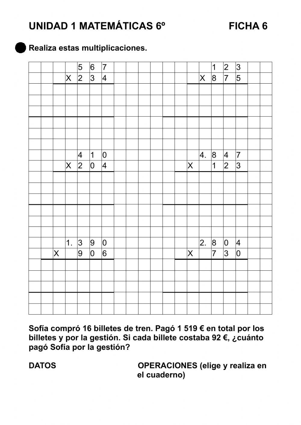 Ficha 1-6 Matemáticas 6º