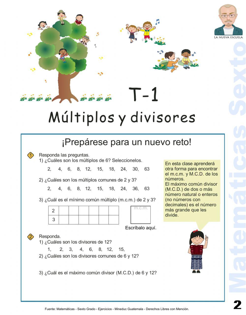 Matemáticas Sexto Primaria Ejercicios P. 2 - Múltiplos y divisores