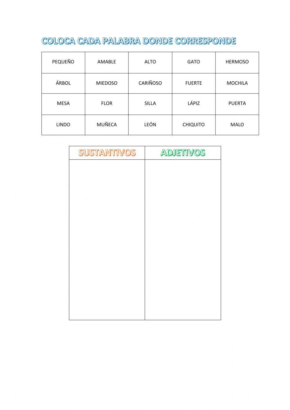 Sustantivos y adjetivos