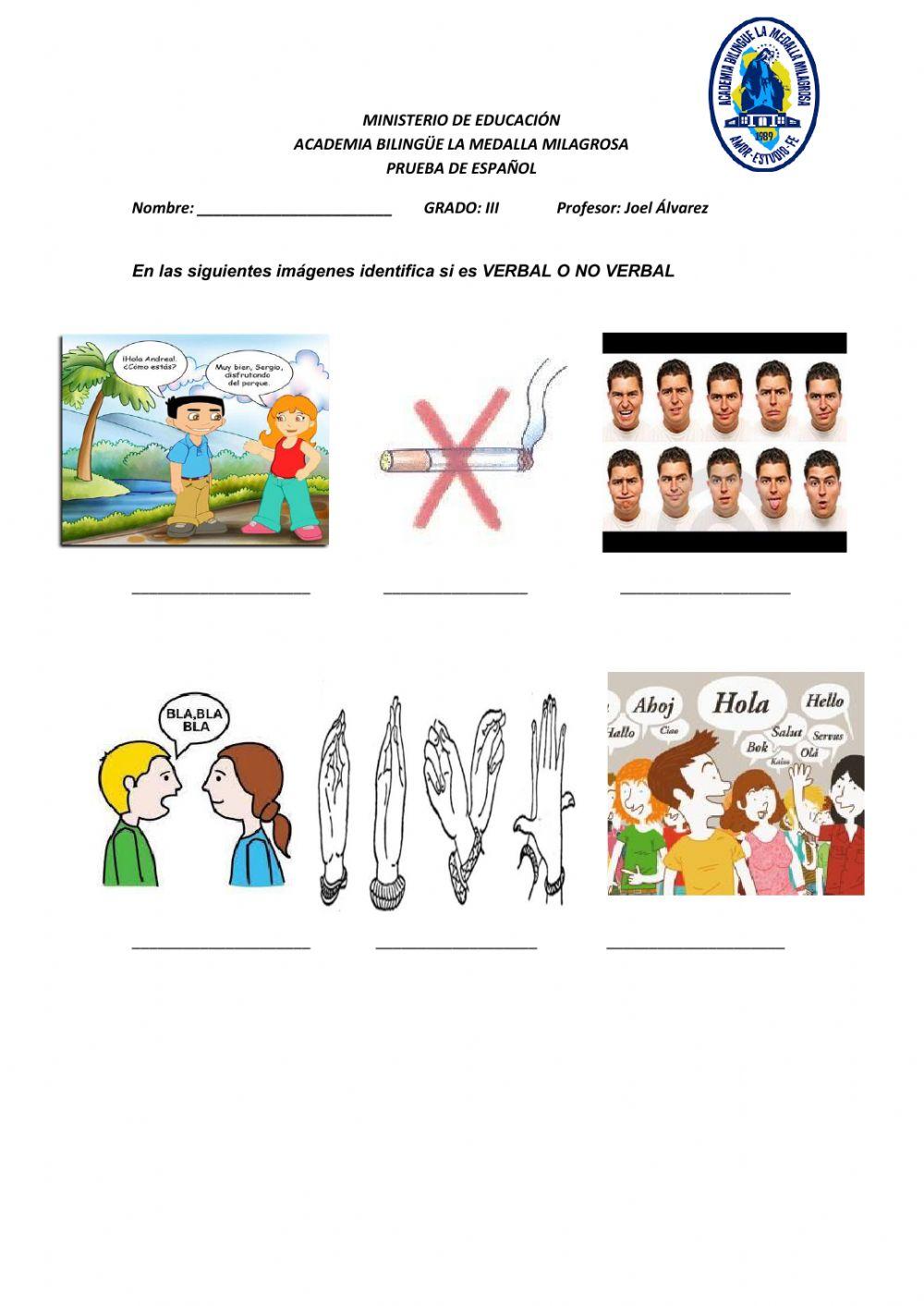 Prueba de Español Comunicación verbal y no verbal.