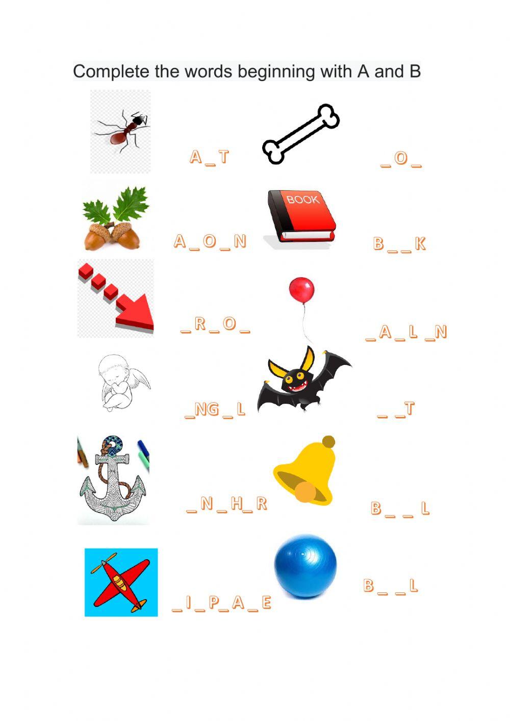 Complete the words with a and b