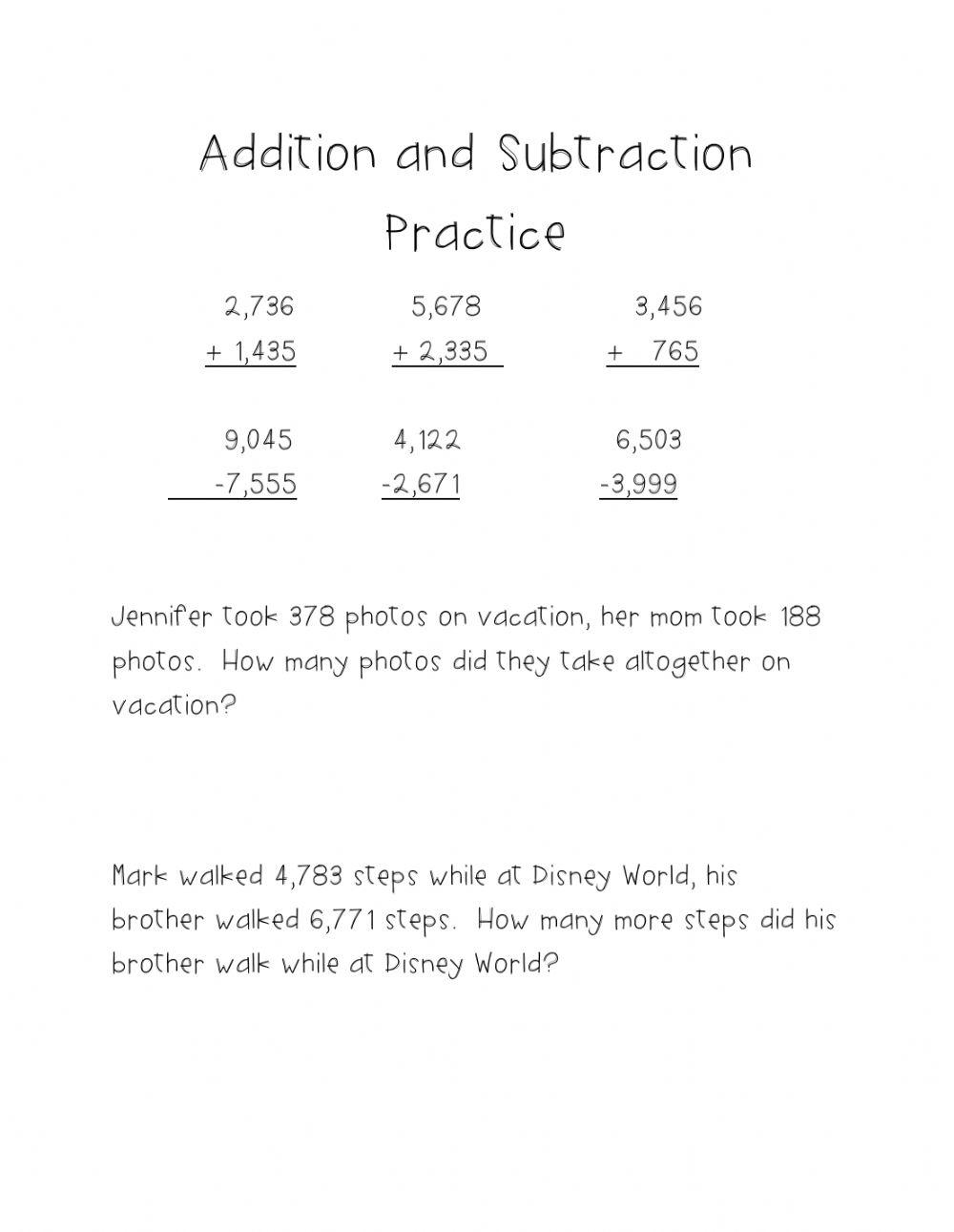 Addition and subtraction practice