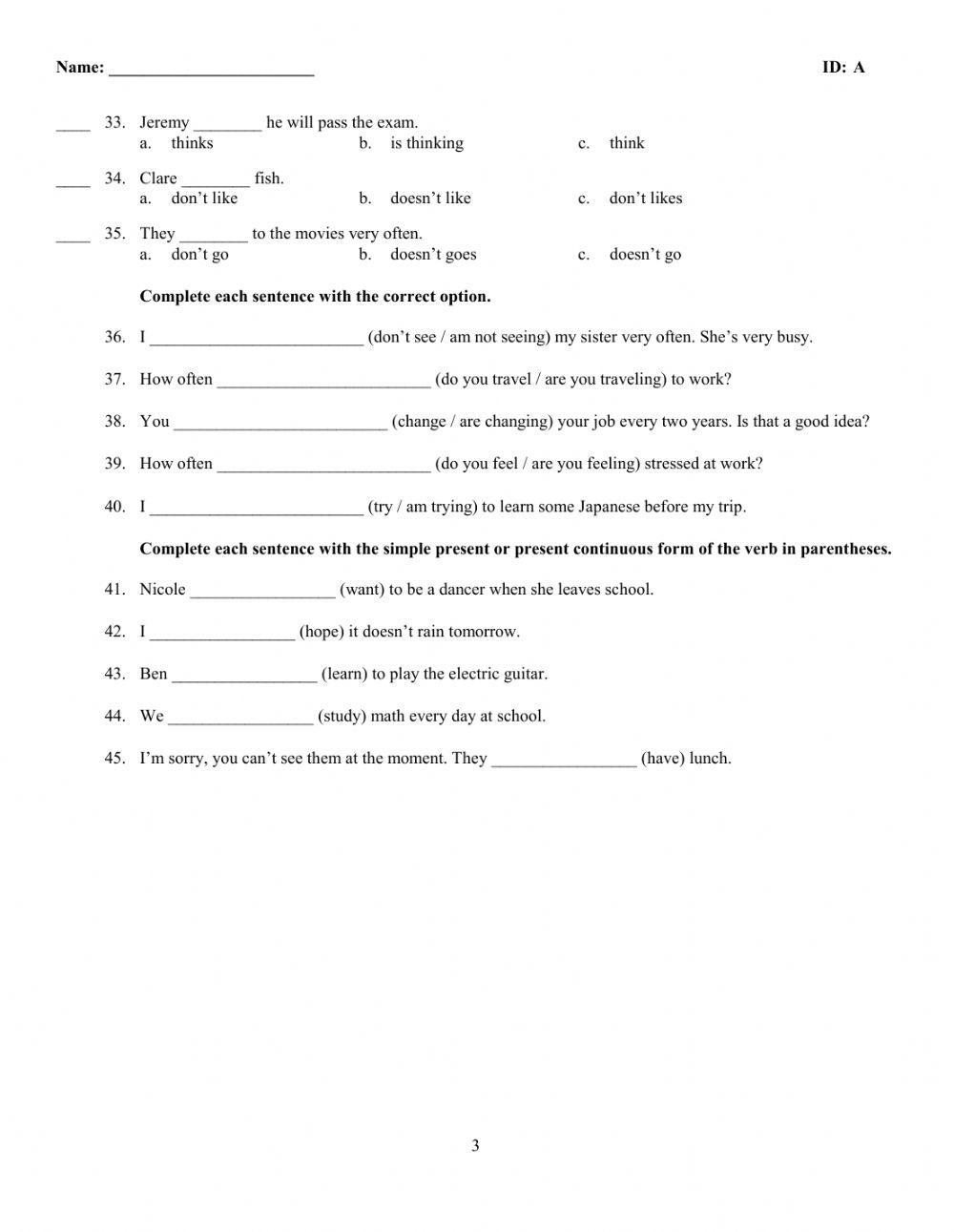 Life 3 Unit 1 Mock Test