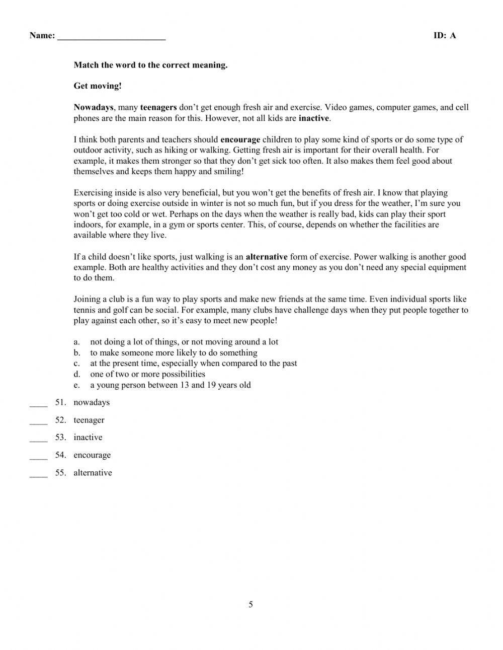 Life 3 Unit 1 Mock Test