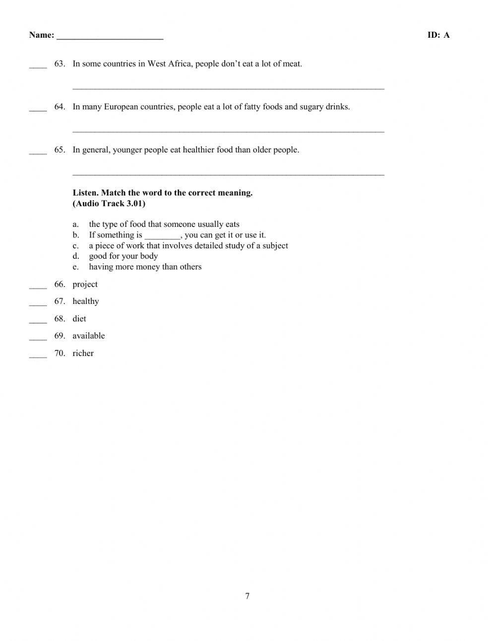 Life 3 Unit 1 Mock Test