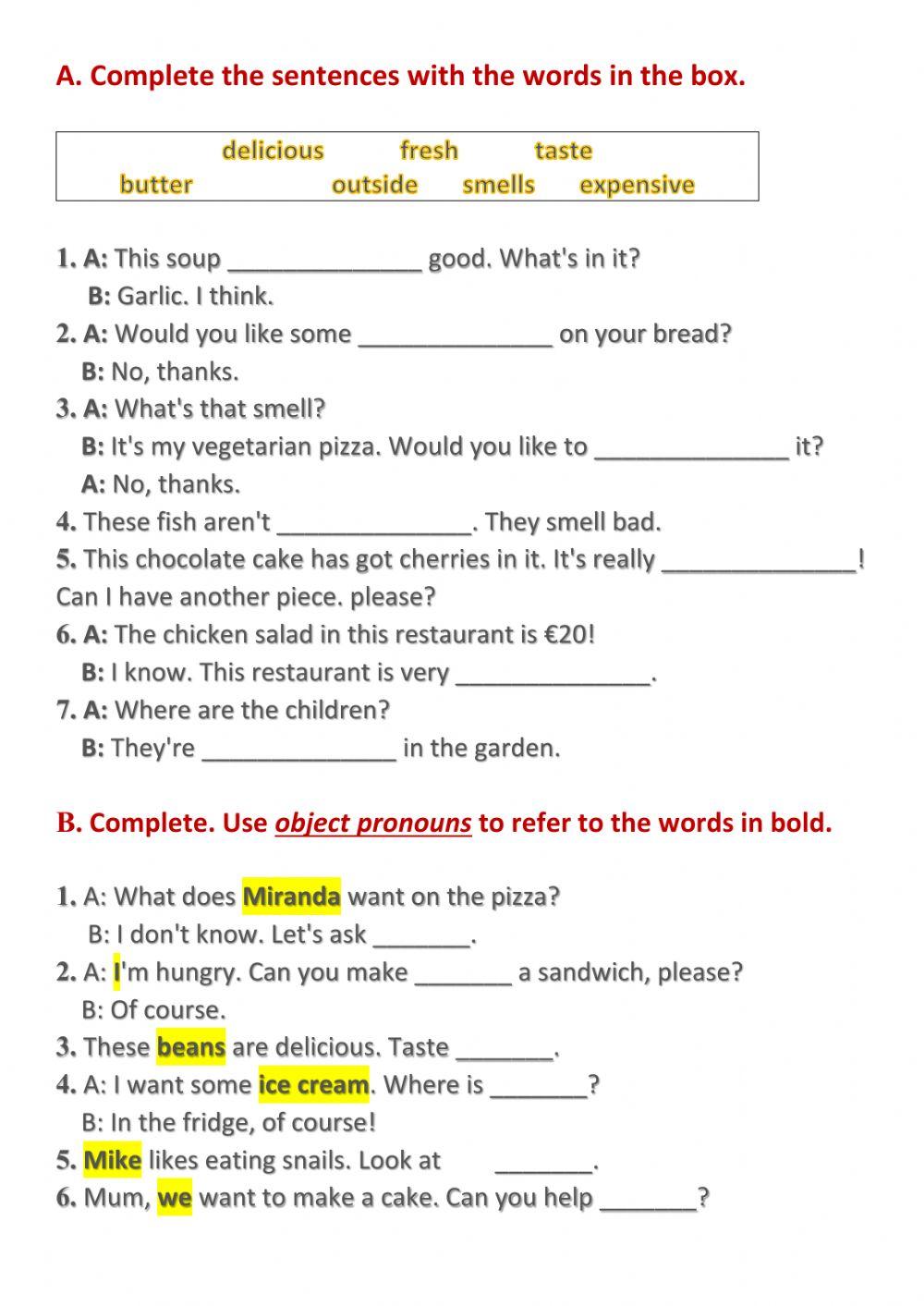 Subject and object pronouns